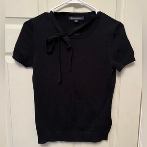 Brooks‎ Brothers Women's Black Tight Knit Tie Neck Short Sleeve Sweater- XS